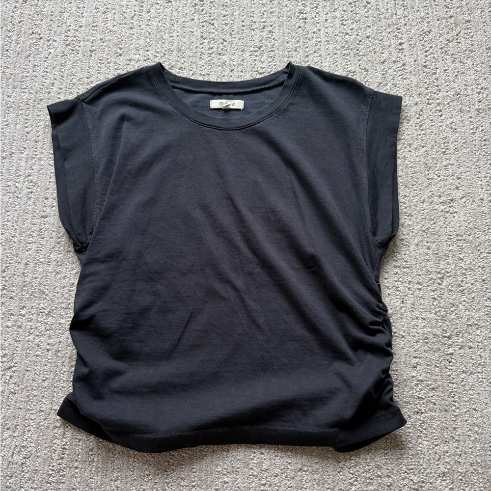 Madewell Black Ruched Cap Sleeve Top